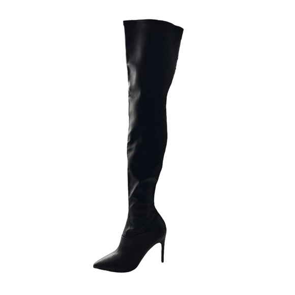 REISS Caia High Heel Over The Knee Black Leather Boots Women's Size 8 - Picture 3 of 11